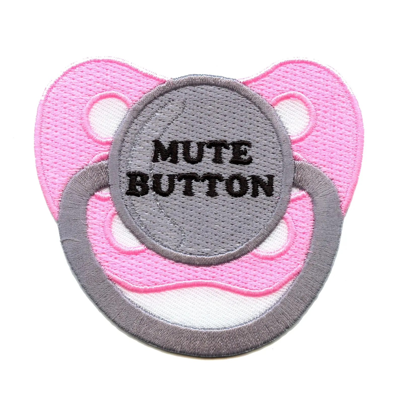 Pink Pacifier Mute Button Embroidered Iron-on Patch