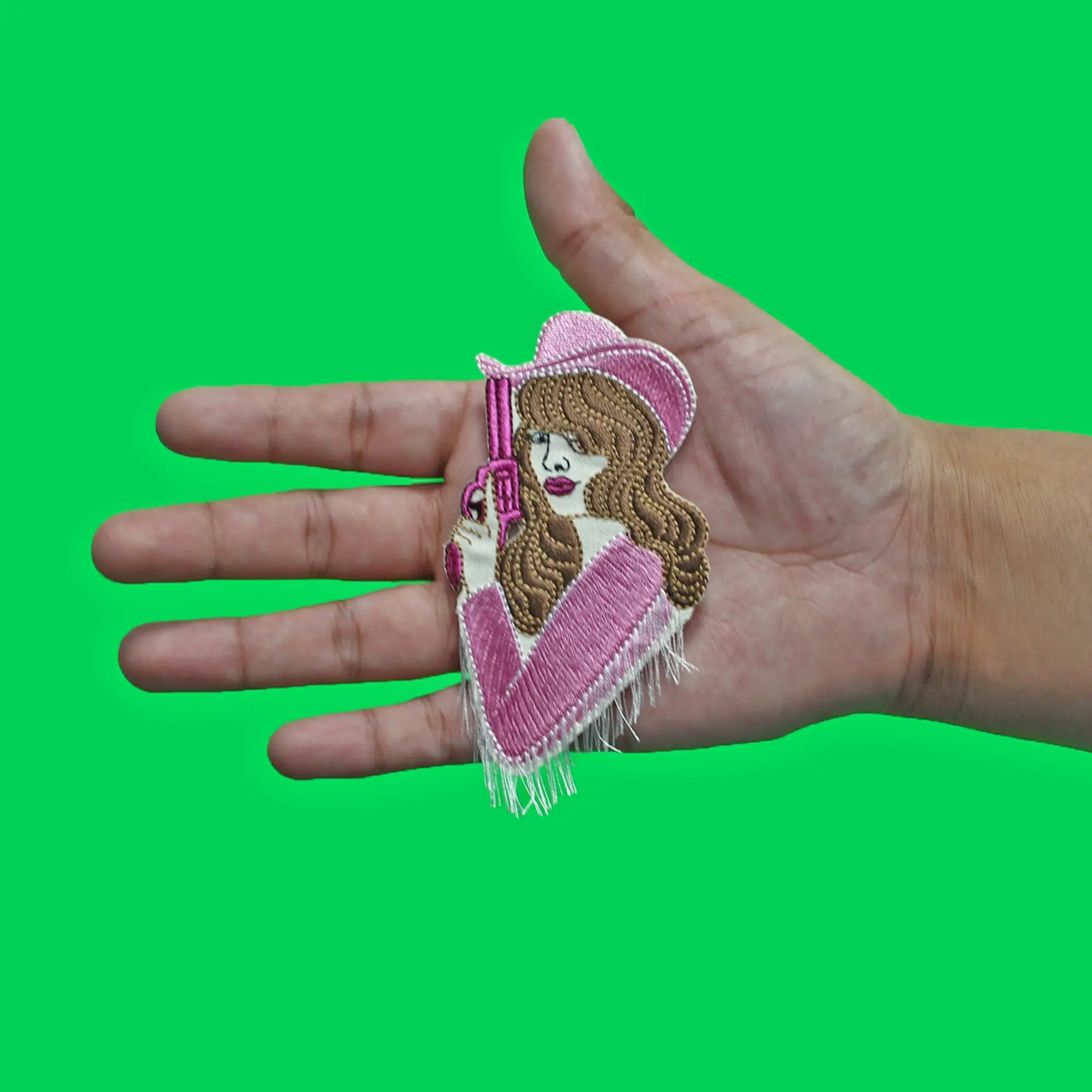 Pink Western Fringe Cowgirl Patch Gunslinger Female Rodeo Embroidered Iron On - Image 2