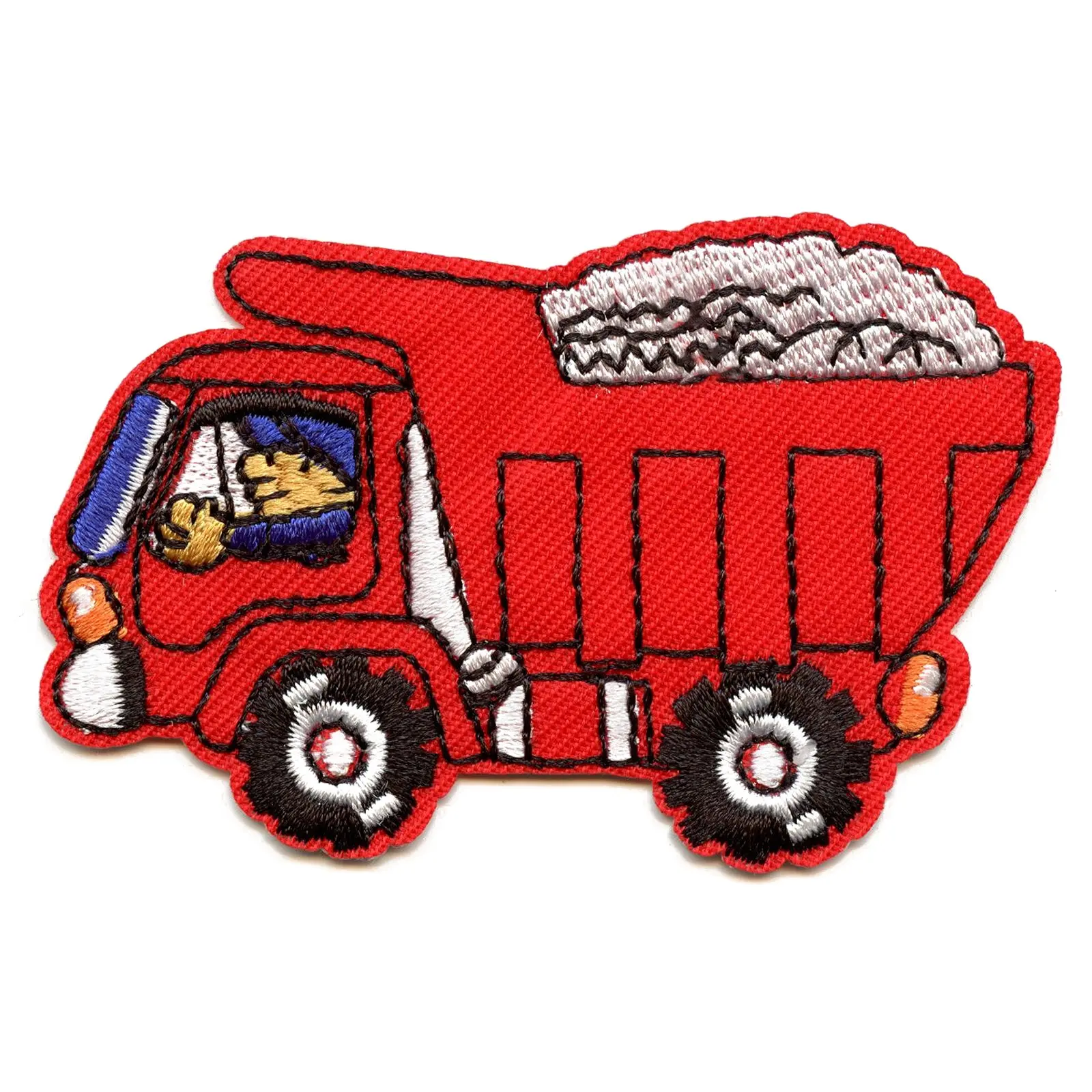Red Dump Truck With Man Driving Embroidered Iron On Patch