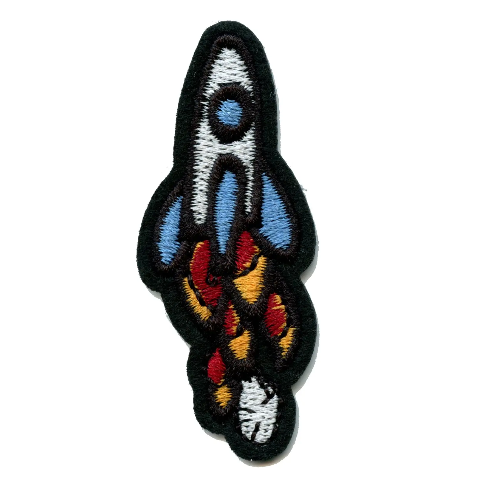 Small Blue Rocket Ship Launching Embroidered Iron On Patch