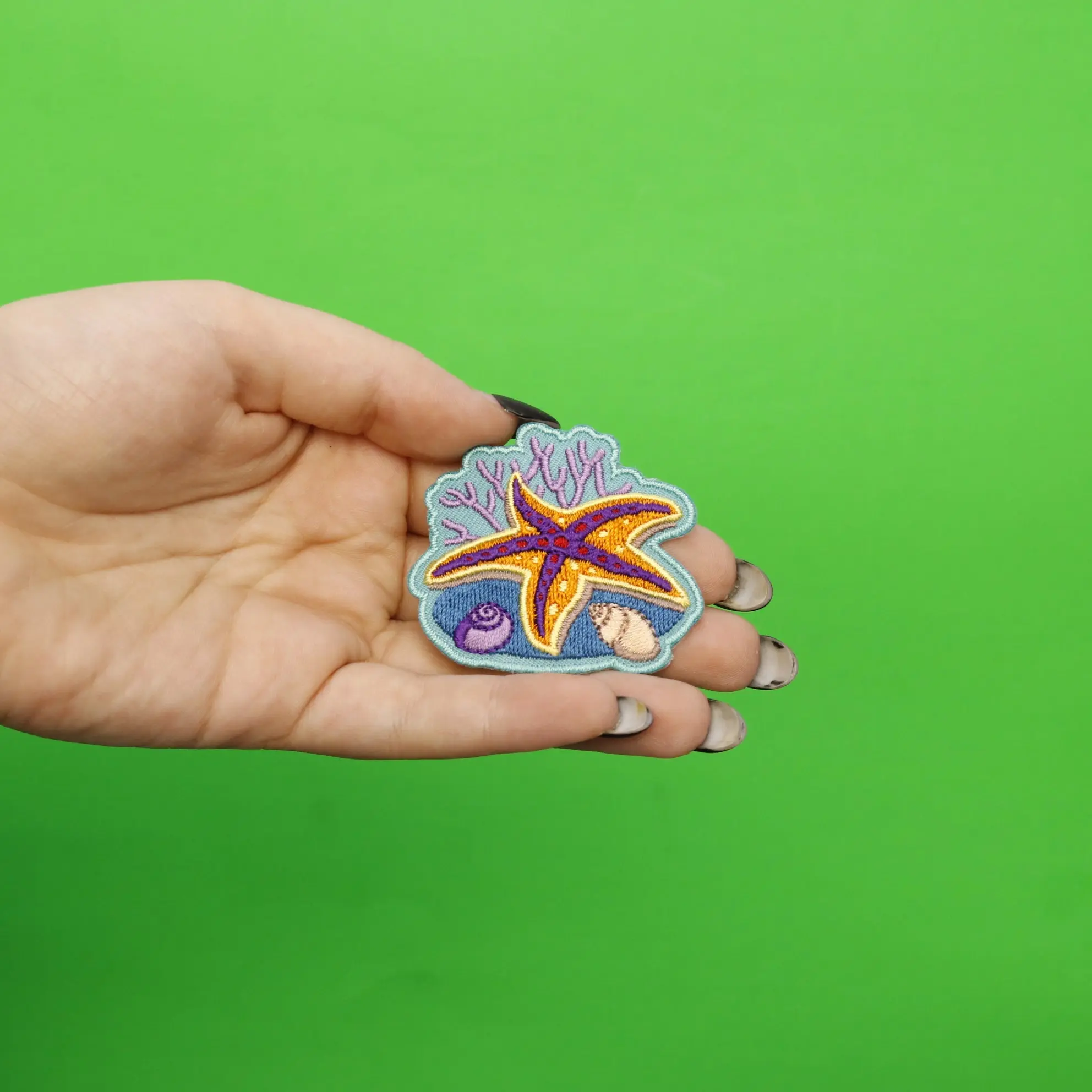 Underwater Purple Starfish Embroidered Iron On Patch - Image 2