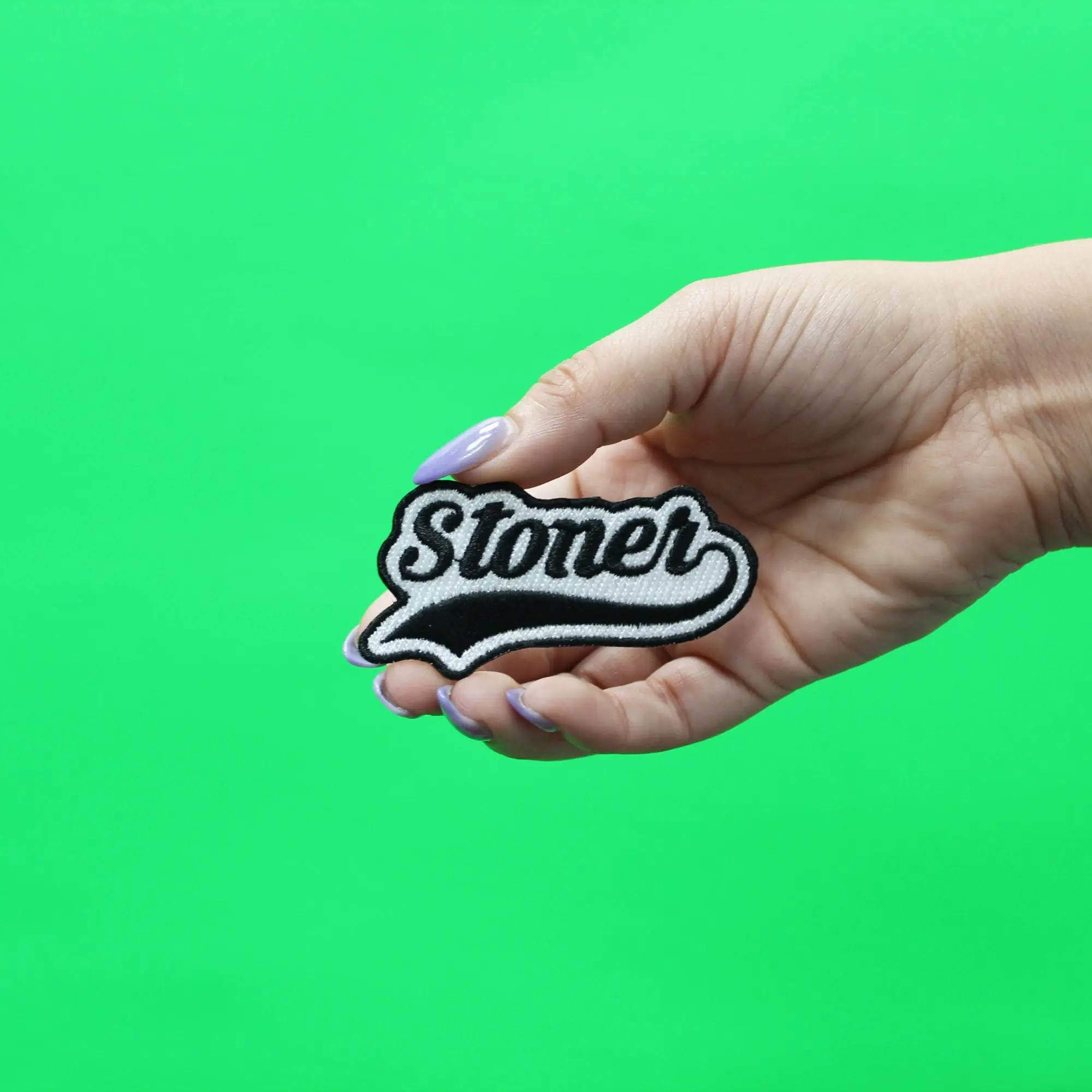 Stoner Script Patch Weed Lover Embroidered Iron On - Image 2