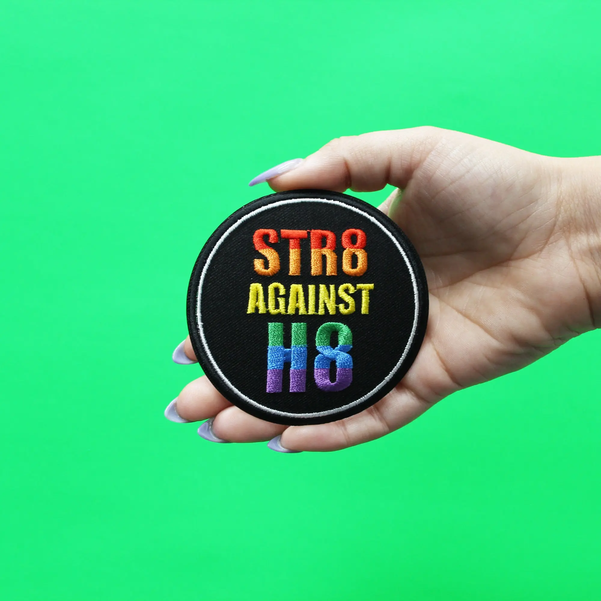 Str8 Against H8 Patch LGBTQ+ Community Embroidered Iron On - Image 2