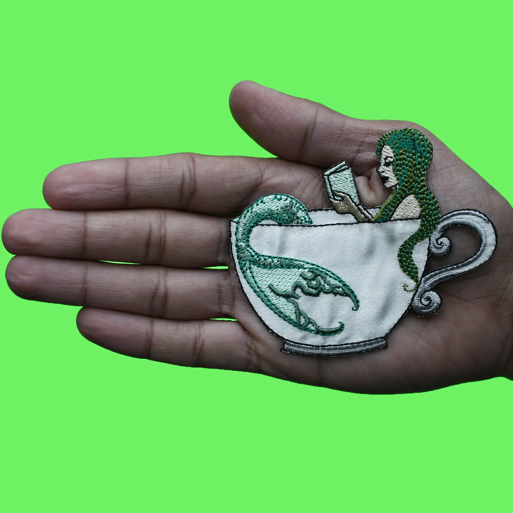 Teacup Mermaid Reading Patch Mythical Creature With Book Embroidered Iron on - Image 2
