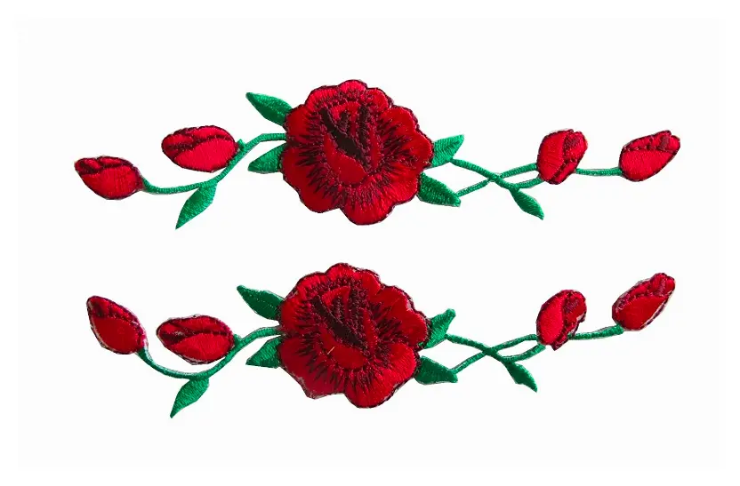 Two Red Sneakers Rose Flowers Embroidered Patches
