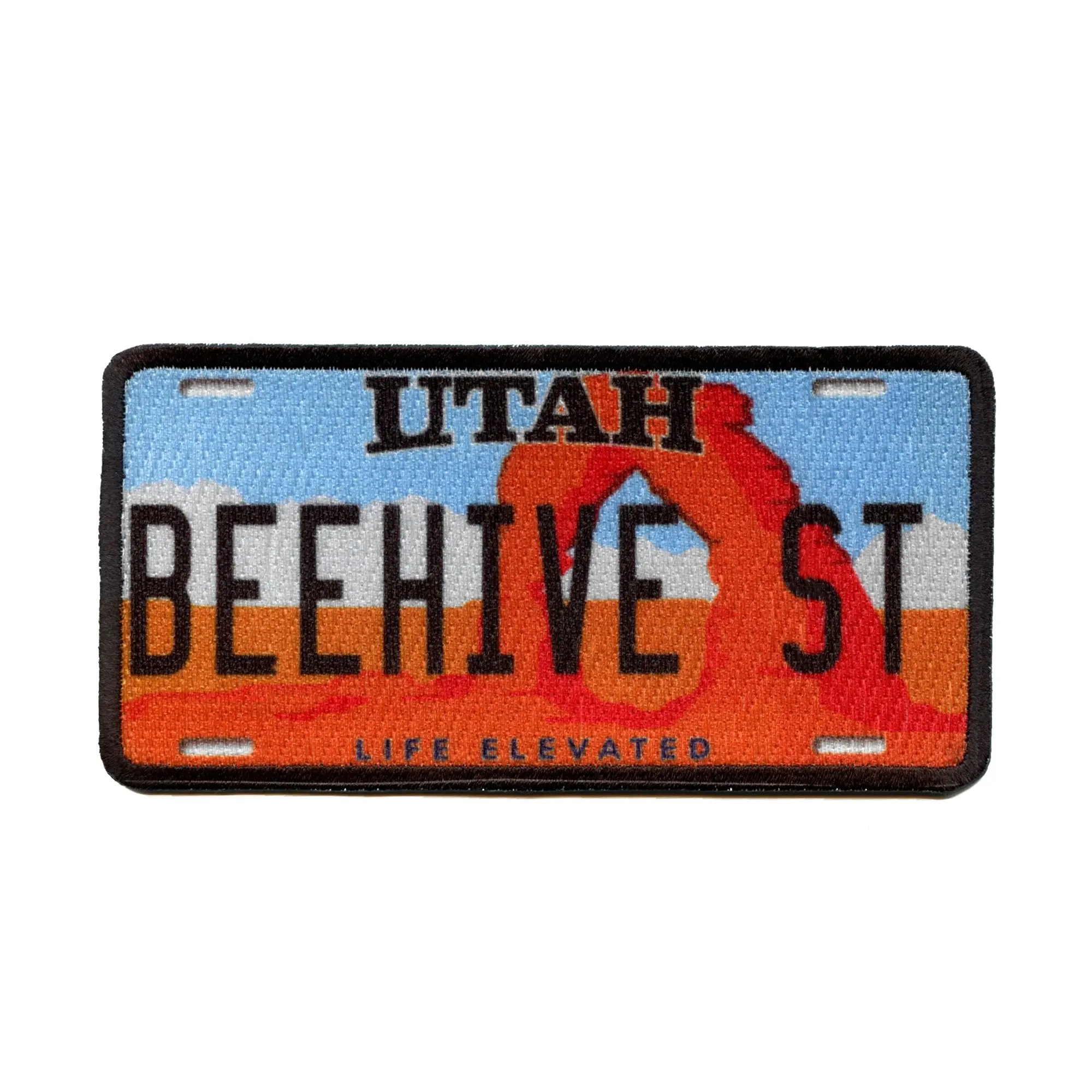Utah Beehive License Plate Patch Life Elevated Travel Sublimated Iron On