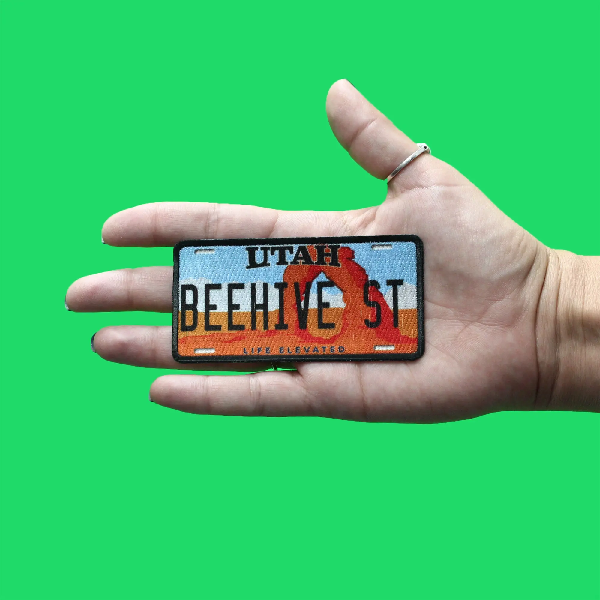 Utah Beehive License Plate Patch Life Elevated Travel Sublimated Iron On - Image 2