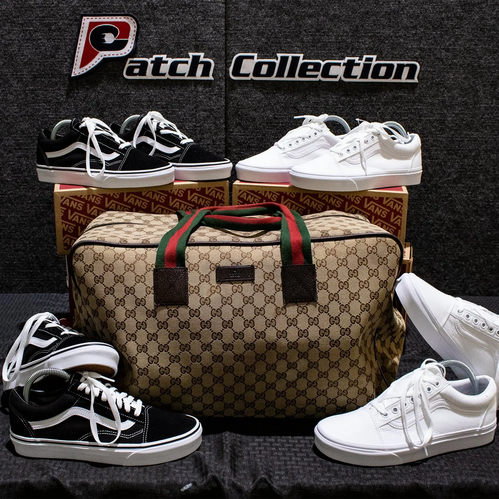 Vans Old Skool x Authentic GG Pattern Custom Handmade Toddlers Shoes By Patch Collection - Image 4