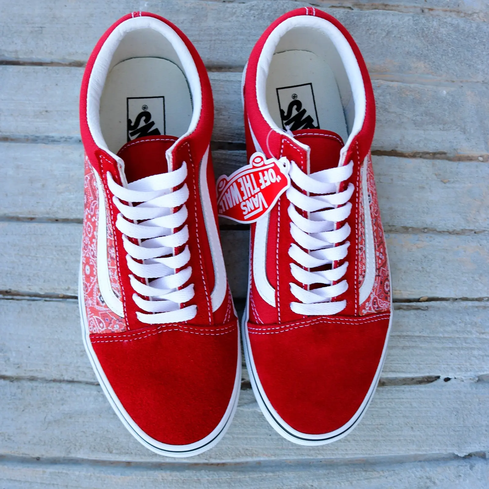 Vans Red Old Skool x Red Bandana Pattern Custom Handmade Shoes By Patch Collection - Image 3