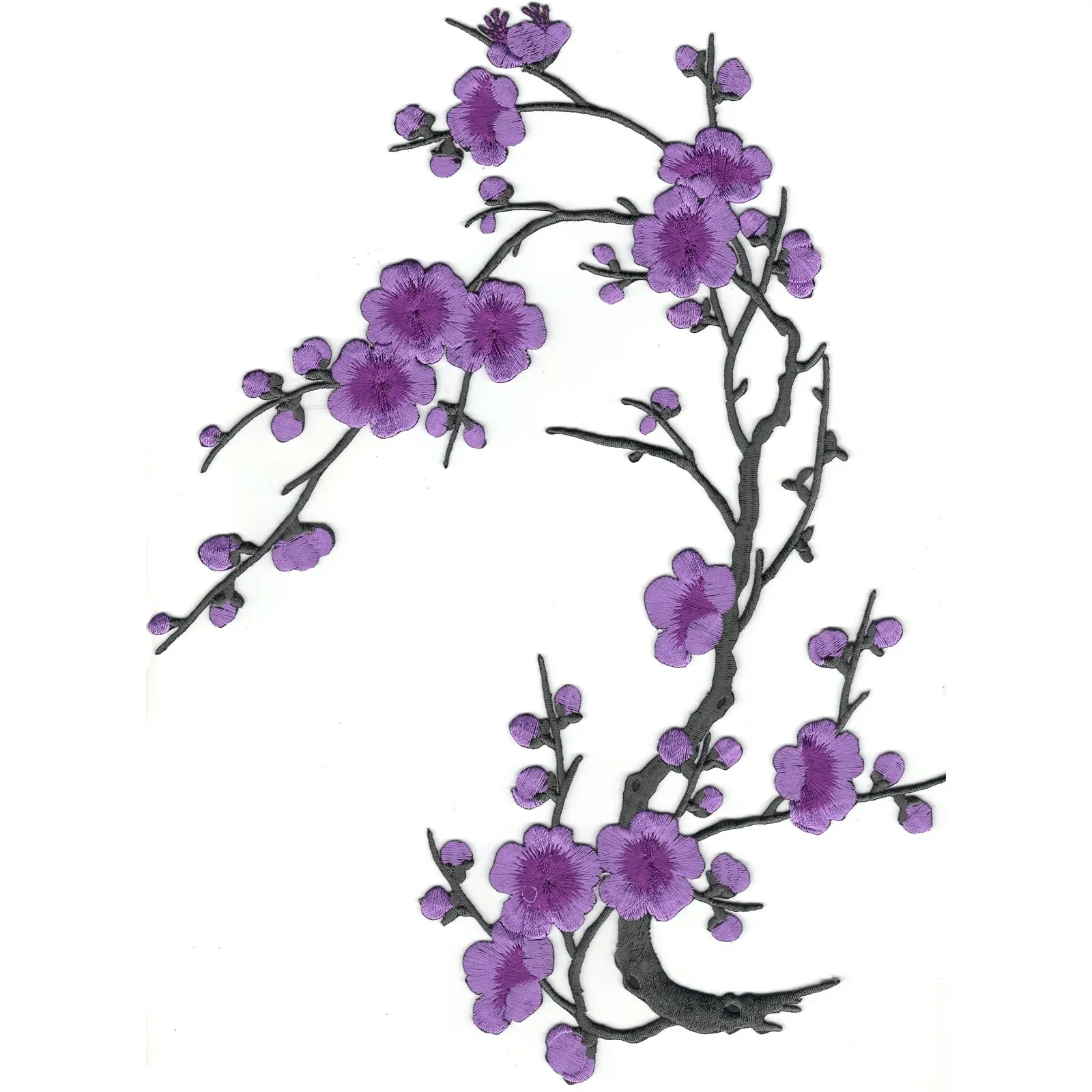 Violet Cherry Blossom Flowers Embroidered Iron on Patch